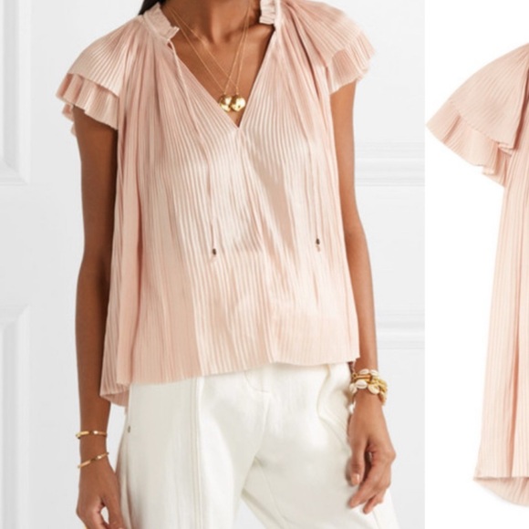 Ulla Johnson Pleated Japanese Satin Blouse In Blush Pink - Picture 3 of 12